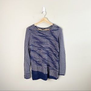 Nic + Zoe Navy and White Striped Long Sleeve Top